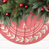 Pink Monogram Laurel Wreath Familie Weihnachten Polyester Weihnachtsbaumdecke