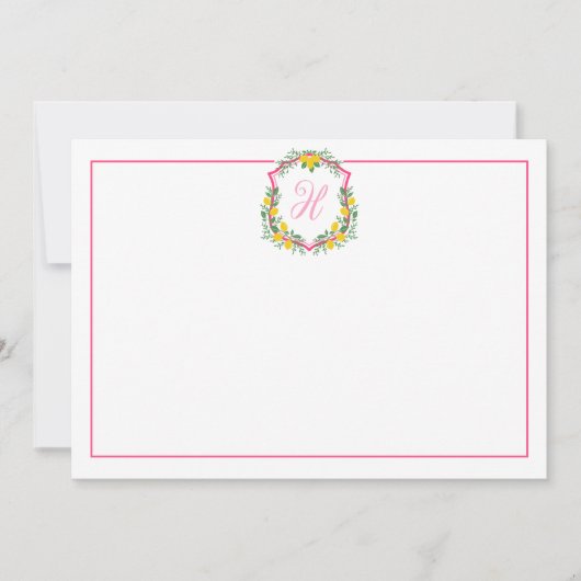Pink Monogram Lemon Wappen, Custom Danke Card (Vorderseite)