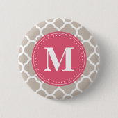 Pink Monogram Linen Grau Quatrefolienmuster Button (Vorderseite)