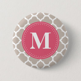 Pink Monogram Linen Grau Quatrefolienmuster Button
