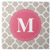 Pink Monogram Linen Grau Quatrefolienmuster Fliese (Vorderseite)