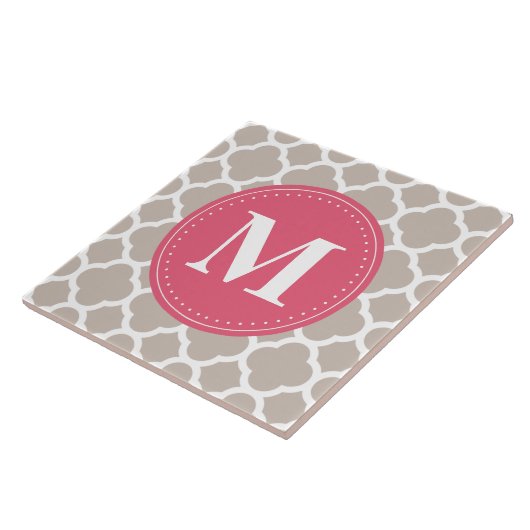 Pink Monogram Linen Grau Quatrefolienmuster Fliese (Seite)
