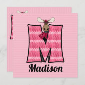 Pink Monogram M Kid's Birthday Party Einladung (Vorne/Hinten)