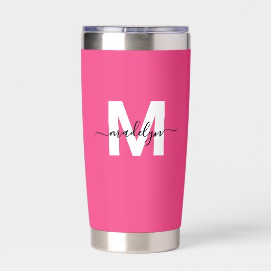 Pink Monogram Name Thermobecher (Rückseite)