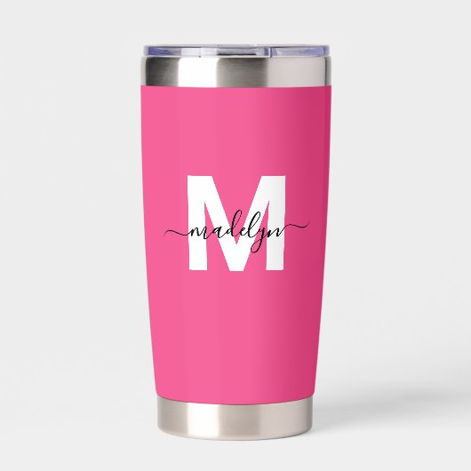 Pink Monogram Name Thermobecher (Vorderseite)