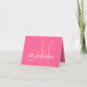 Pink Monogram Names Wedding Dankeschön Karten (Vorderseite)