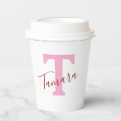 Pink Monogram Paper Cups | Custom Name Pappbecher (Vorderseite)