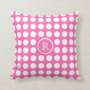 Pink Monogram Polka Dot Throw Kissen