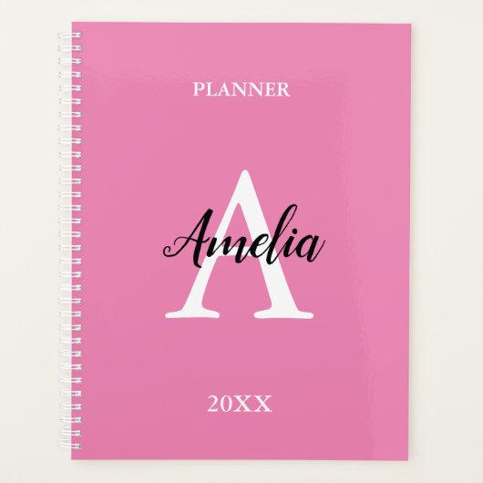 Pink Monogram Script Inspiration Planner Planer (Vorderseite)