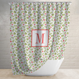 Pink Monogram Tropical Palm Leaves Pattern Duschvorhang