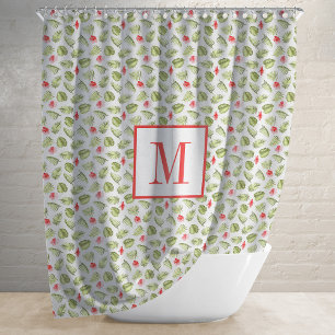 Pink Monogram Tropical Palm Leaves Pattern Duschvorhang