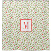 Pink Monogram Tropical Palm Leaves Pattern Duschvorhang (Vorderseite)