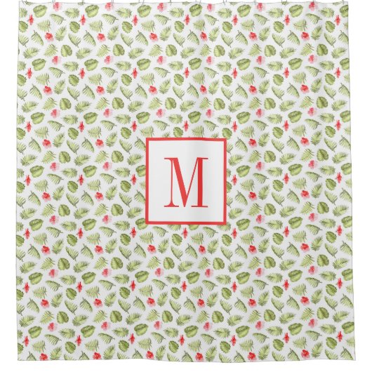 Pink Monogram Tropical Palm Leaves Pattern Duschvorhang (Vorderseite)