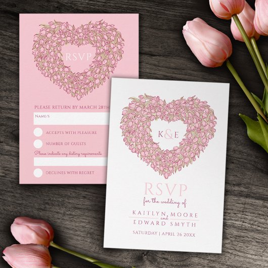 Pink Monogram Tulpe Blume UAWG Hochzeit RSVP Karte