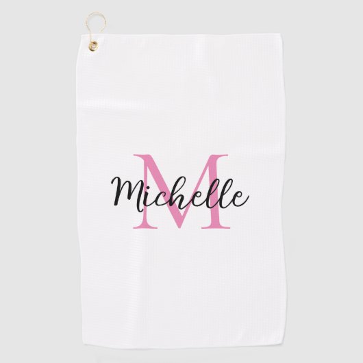 Pink Monogram Vorname Personalisiert Golfhandtuch (Vorderseite)
