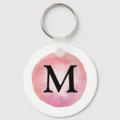 Pink Monogram Wasserfarbenzeichen Circle Schlüsselanhänger (Vorderseite)