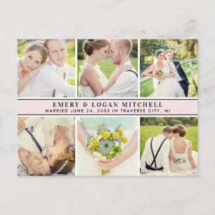 Pink Monogram Wedding Foto Collage Danke Postkarte