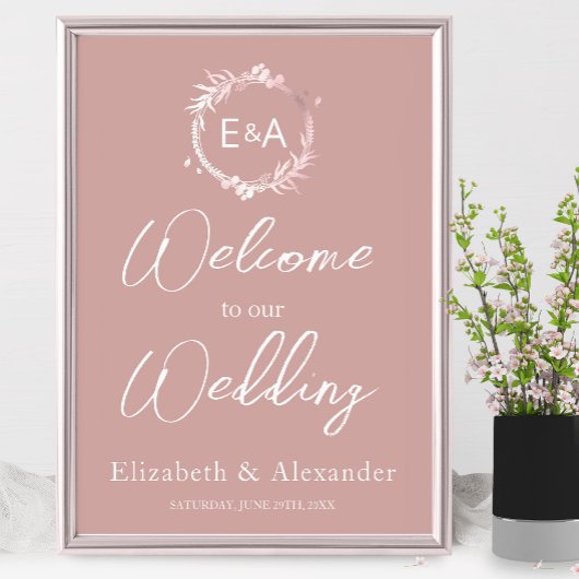 Pink Monogram Wedding Welcome Sign Foam Boar Poster