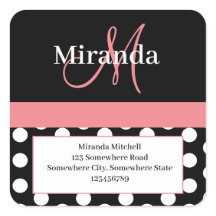 Pink Monogram White Polka Dot Rücksendeadresse