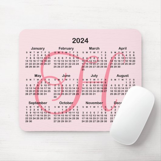 Pink Monogrammed Calendar Mousepad (Mit Mouse)