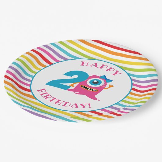 Pink Monster Geburtstagsparty Pappteller (Schrägansicht)