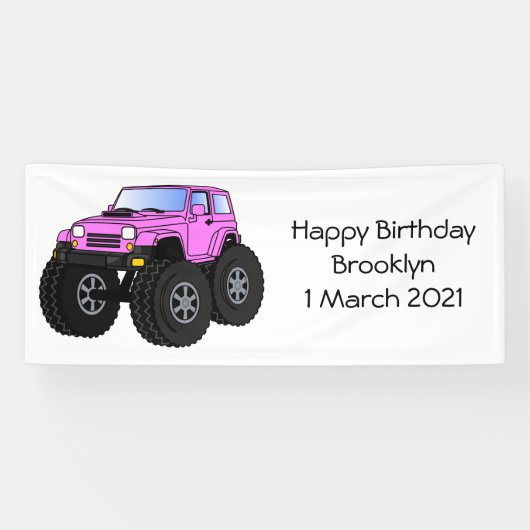 Pink Monster LKW Cartoon Illustration Banner (Horizontal)