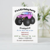 Pink Monster LKW Cartoon Illustration Einladung (Stehend Vorderseite)