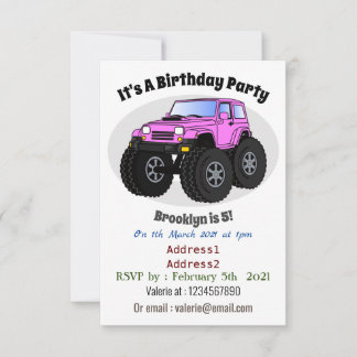 Pink Monster LKW Cartoon Illustration Einladung