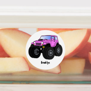 Pink Monster LKW Cartoon Illustration Etiketten