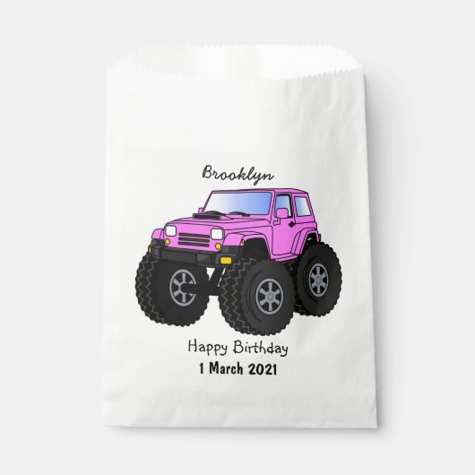Pink Monster LKW Cartoon Illustration Geschenktütchen (Vorderseite)