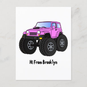 Pink Monster LKW Cartoon Illustration Postkarte