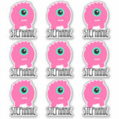 Pink Monster Monogram Name Aufkleber Pack (Vorderseite)