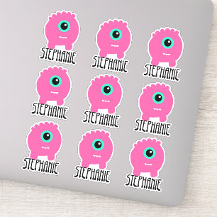 Pink Monster Monogram Name Aufkleber Pack