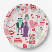 pink monster valentines bride frankenstein mummy pappteller (Vorderseite)
