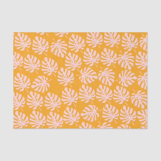 Pink Monstera Leaves Tissue Paper Seidenpapier (Vorderseite)