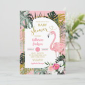 Pink Monstera Tropical Flamingo Baby Dusche Einladung (Stehend Vorderseite)