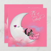 Pink Moon African American Baby Girl Dusche Einladung (Vorne/Hinten)