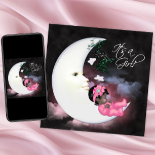 Pink Moon Afroamerikanische Babyparty für Mädchen Einladung