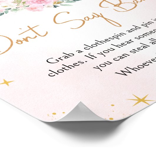 Pink Moon and Stars Baby Dusche Say Baby nicht Poster (Ecke)