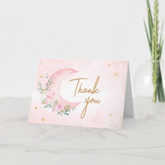 Pink Moon and Stars Kinderdusche Dankeskarte (Vorderseite)