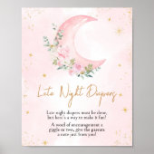 Pink Moon and Stars Kinderdusche Späte Nachttauche Poster (Vorne)