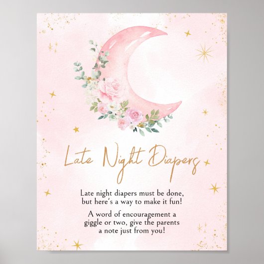 Pink Moon and Stars Kinderdusche Späte Nachttauche Poster (Vorne)