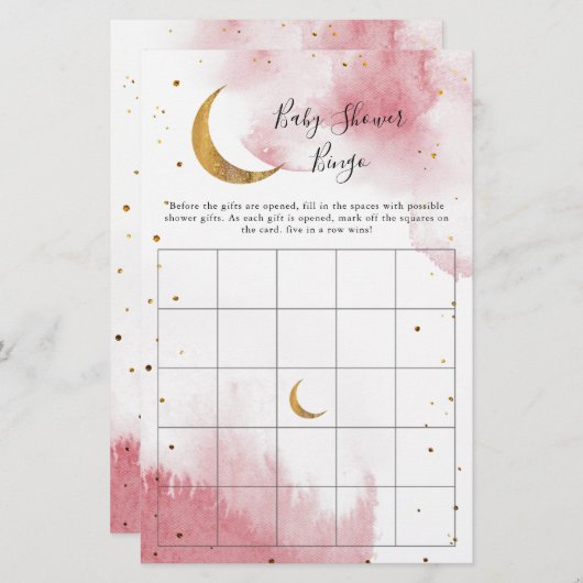 Pink Moon Baby Dusche Bingo Spiel (Vorne/Hinten)
