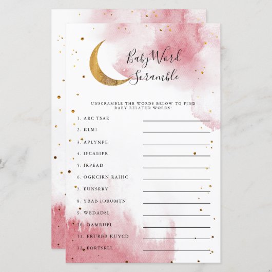 Pink Moon Baby Dusche Word Scramble Game (Vorne/Hinten)