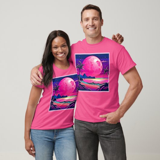 Pink Moon Beachscape Art T-Shirt (Unisex)