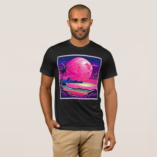 Pink Moon Beachscape Art T-Shirt (Vorne ganz)
