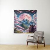 Pink Moon & Cherry Blossom Pagoda: Intricate Anime Wandteppich (Beispiel)