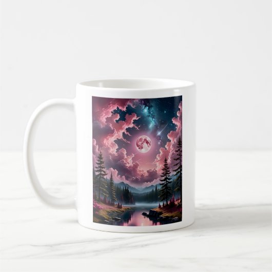 Pink Moon Fantasy Dreamy Night Sky Landscape T-Shi Kaffeetasse (Links)
