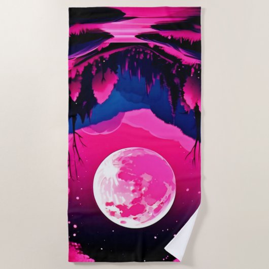 Pink Moon Fantasy Strandtuch (Vorderseite)
