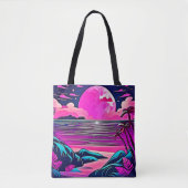 Pink Moon Neon Beachscape Tasche (Vorderseite)